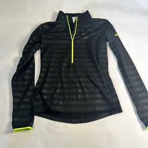 Nike Pro Dri FIT Womens Black Striped Quarter Zip Long Sleeve Athletic Active M
